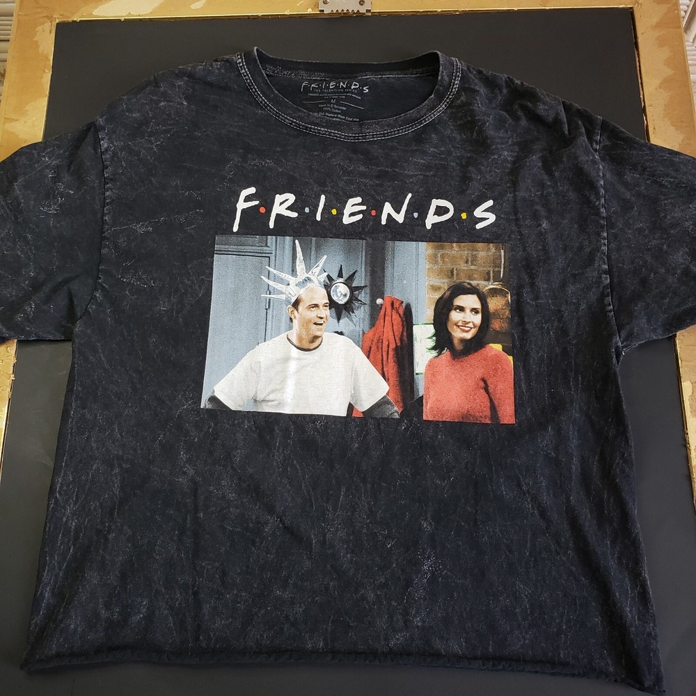 Friends TV Series TShirt Adult Medium Black Vtg Wash Graphic Round Neck Cropped
